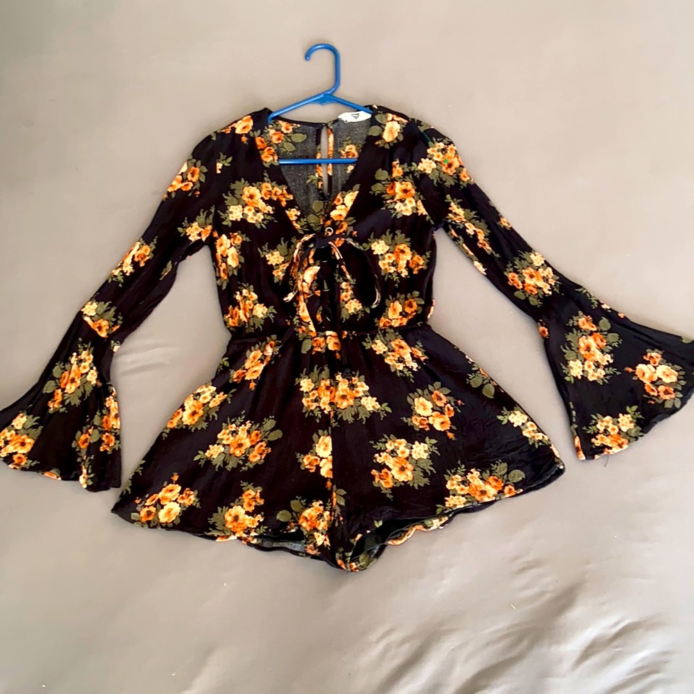 Bell Sleeve Floral Romper